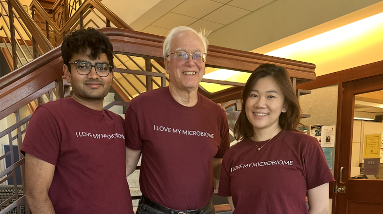 Prit, Marty and Meifan wearing microbiome tshirt