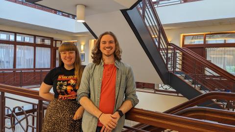 Liisa and Shawn in CABM atrium staircase