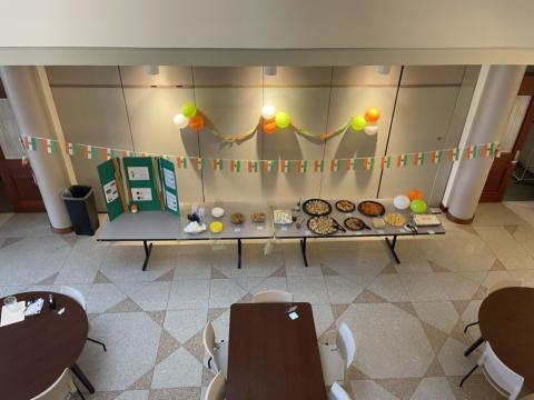 display of food buffet and decorations in atrium
