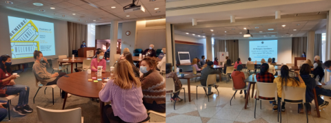 CABM Members attending video screening in atrium