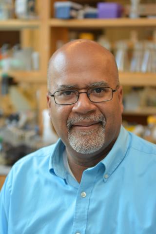 Paul Turner sitting in front of lab bench