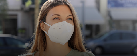 Woman in N95 mask