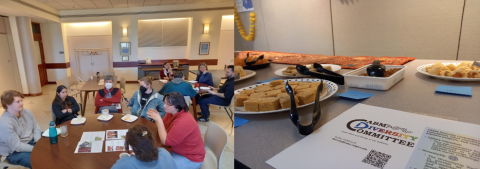 CABM members discussing Holi and food spread