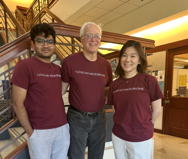 Prit, Marty and Meifan wearing microbiome tshirt